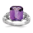 thumbnail image 1 of White Sterling Silver Ring Band Gemstone Amethyst Octagon Emerald Purple Diamond, 1 of 2