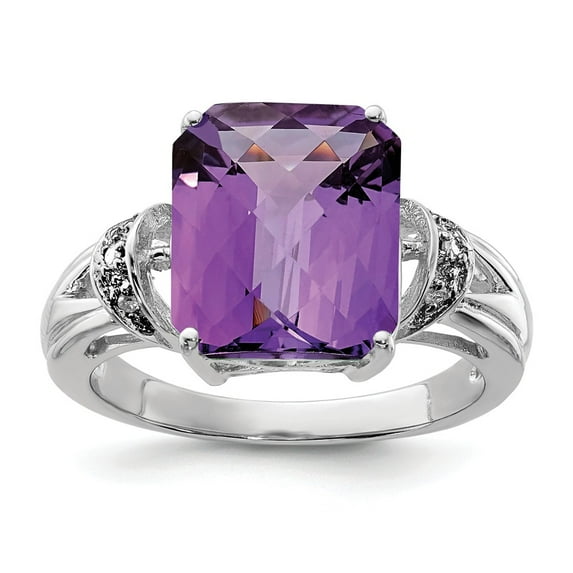 White Sterling Silver Ring Band Gemstone Amethyst Octagon Emerald Purple Diamond