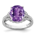 thumbnail image 1 of White Sterling Silver Ring Band Gemstone Amethyst Oval Purple Diamond, 1 of 4
