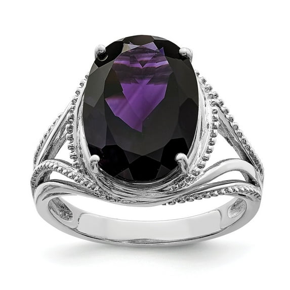 White Sterling Silver Ring Band Gemstone Amethyst Oval Purple