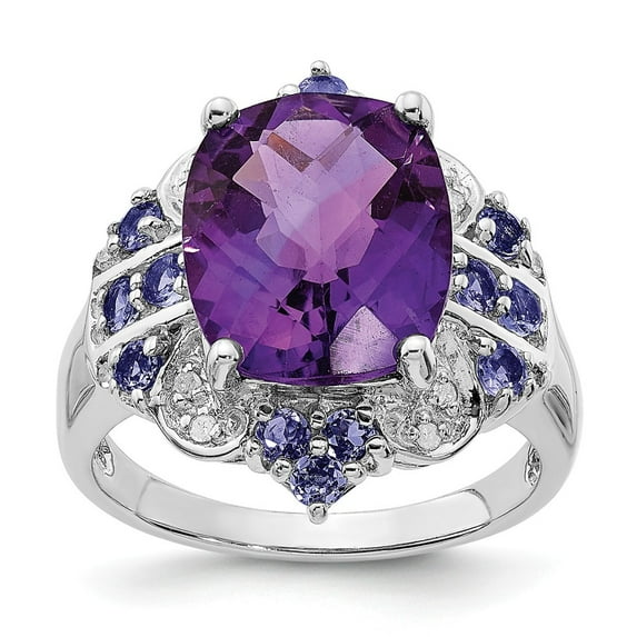 White Sterling Silver Ring Band Gemstone Amethyst Purple Tanzanite Round Blue Diamond