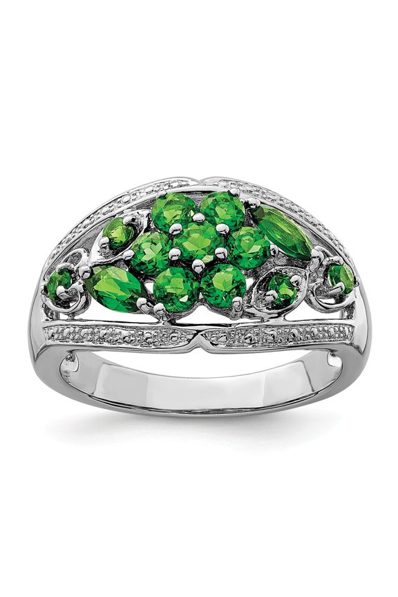 White Sterling Silver Ring Band Gemstone Chrome Diopside