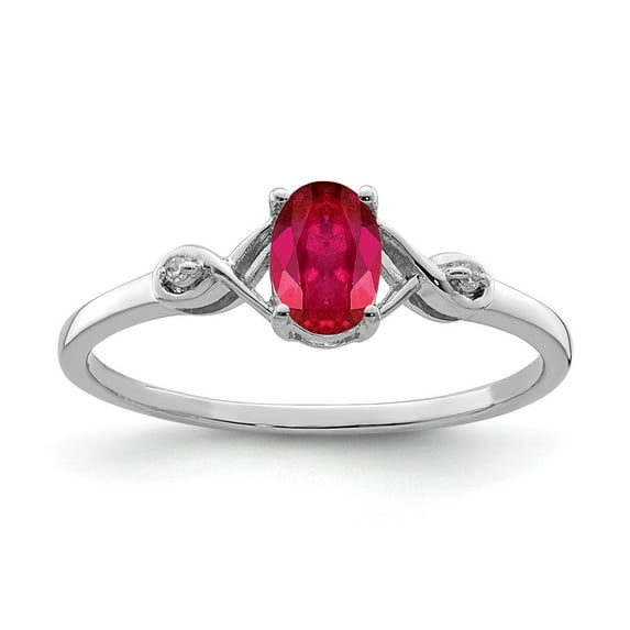 White Sterling Silver Ring Band Gemstone Diamond Ruby Red