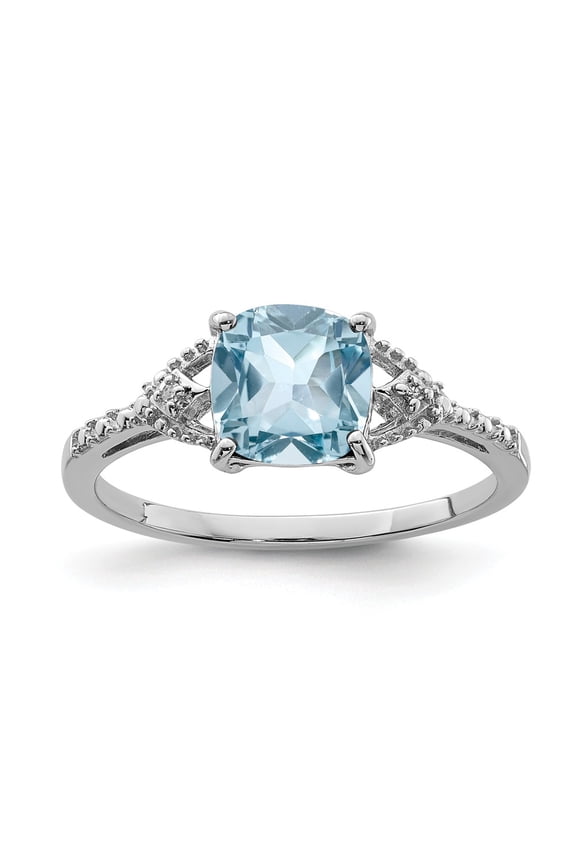 White Sterling Silver Ring Band Gemstone Diamond Sky Blue Topaz