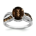 thumbnail image 1 of White Sterling Silver Ring Band Gemstone Diamond Smoky Quartz, 1 of 2