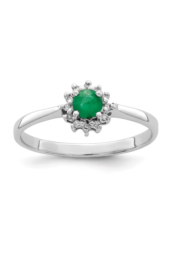 White Sterling Silver Ring Band Gemstone Emerald Round Green Diamond