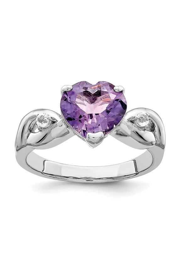 White Sterling Silver Ring Band Gemstone Lavender Heart