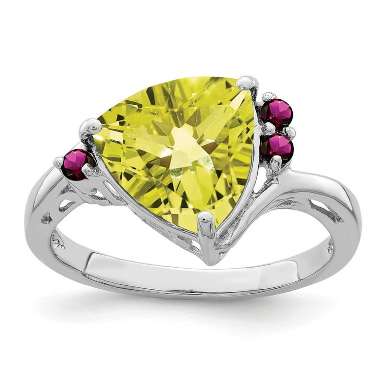 Sterling Silver Lemon Quartz Trillion And Rhodolite Garnet Ring Sterling Silver Lemon Quartz Trillion And Rhodolite Garnet Ring
