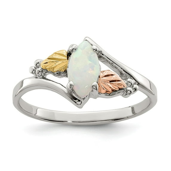 White Sterling Silver Ring Band Gemstone Opal, Lab Created Phenomena