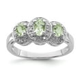 thumbnail image 1 of White Sterling Silver Ring Band Gemstone Prasiolite Oval Diamond, 1 of 2