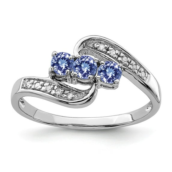 White Sterling Silver Ring Band Gemstone Tanzanite Round Blue Diamond
