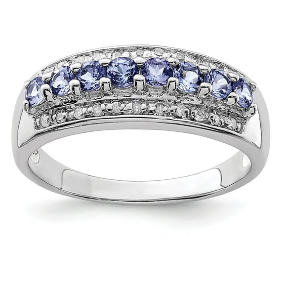 White Sterling Silver Ring Band Gemstone Tanzanite Round Blue Diamond