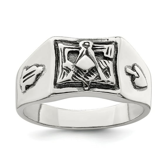 White Sterling Silver Ring Band Men's Antiqued Masonic