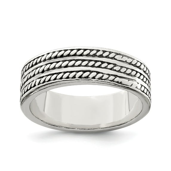 White Sterling Silver Ring Band Men's Antiqued