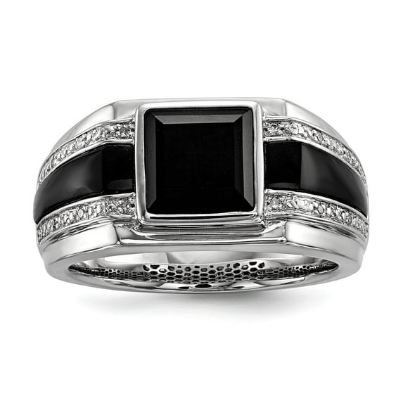 White Sterling Silver Ring Band Men's Diamond Round Onyx Princess Black