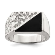 White Sterling Silver Ring Band Men's Onyx Black