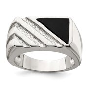 White Sterling Silver Ring Band Men's Onyx