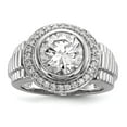 thumbnail image 1 of White Sterling Silver Ring Band Men's Open Back Textured Cubic Zirconia CZ Round Clear, 1 of 4