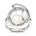 thumbnail image 1 of White Sterling Silver Ring Band Pearl Cubic Zirconia CZ Clear Freshwater, 1 of 3