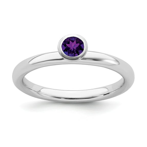 White Sterling Silver Ring Band Stackable Amethyst Round Purple