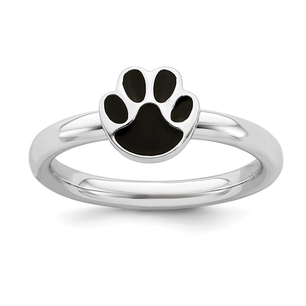 Sterling Silver Stackable Expressions Black Enameled Paw Print Ring Sterling Silver Stackable Expressions Black Enameled Paw Print Ring