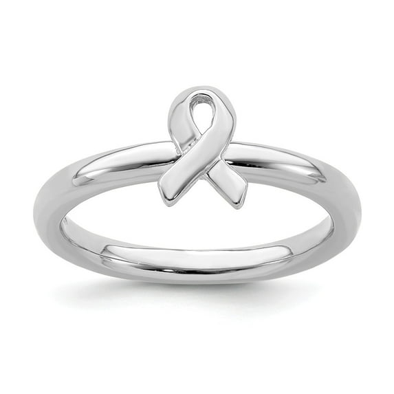 White Sterling Silver Ring Band Stackable Expressions Awareness Ribbon