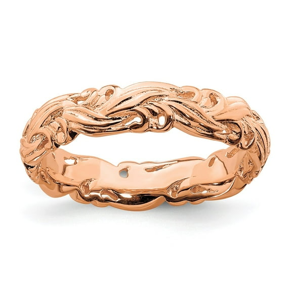 White Sterling Silver Ring Band Stackable Expressions Pink-plated Carved