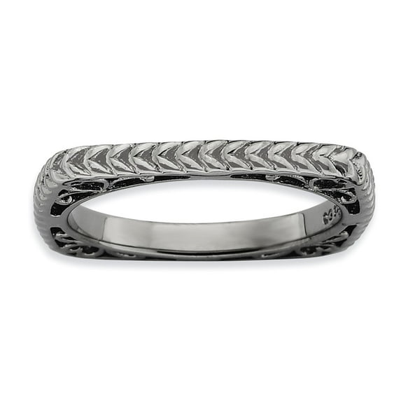 White Sterling Silver Ring Band Stackable Expressions Polished Black-plate Square