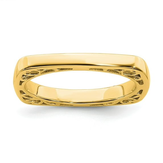 White Sterling Silver Ring Band Stackable Expressions Polished Gold-plated Square
