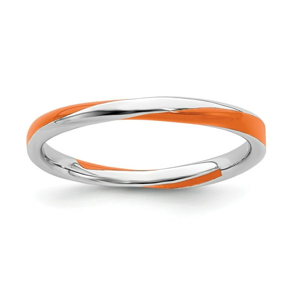 White Sterling Silver Ring Band Stackable Orange Expressions Twisted Enameled