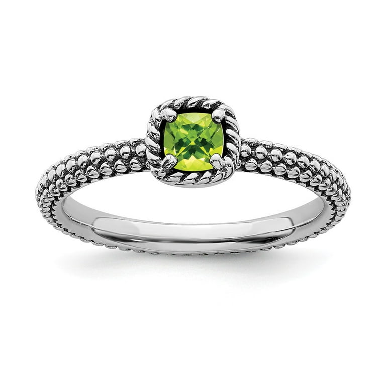 Sterling Silver Stackable Expressions Checker-Cut Cushion Peridot Antiqued Ring Sterling Silver Stackable Expressions Checker-Cut Cushion Peridot Antiqued Ring