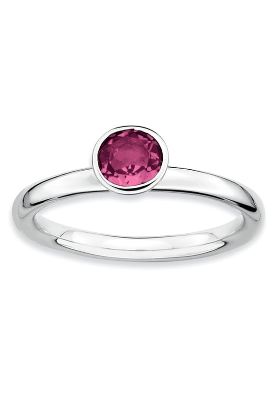 White Sterling Silver Ring Band Stackable Pink Tourmaline Round