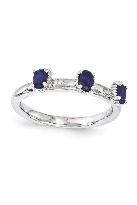 White Sterling Silver Ring Band Stackable Sapphire, Lab Created Oval Blue