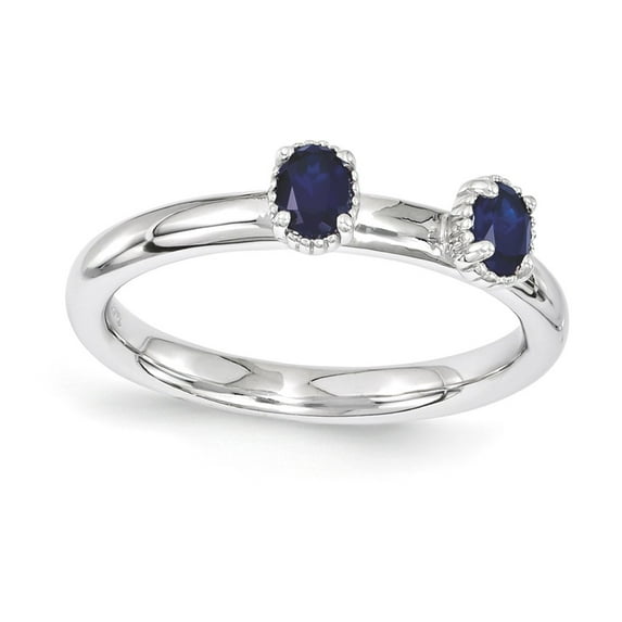 White Sterling Silver Ring Band Stackable Sapphire, Lab Created Oval Blue