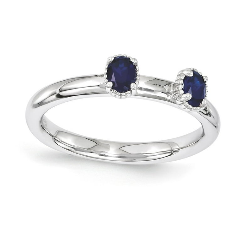 White Sterling Silver Ring Band Stackable Sapphire, Lab Created