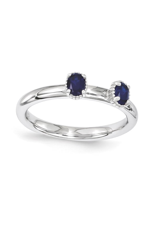 White Sterling Silver Ring Band Stackable Sapphire, Lab Created Oval Blue