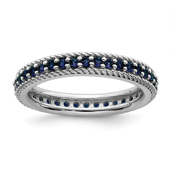 White Sterling Silver Ring Band Stackable Sapphire, Lab Created Round Blue