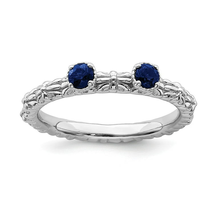 White Sterling Silver Ring Band Stackable Sapphire, Lab Created