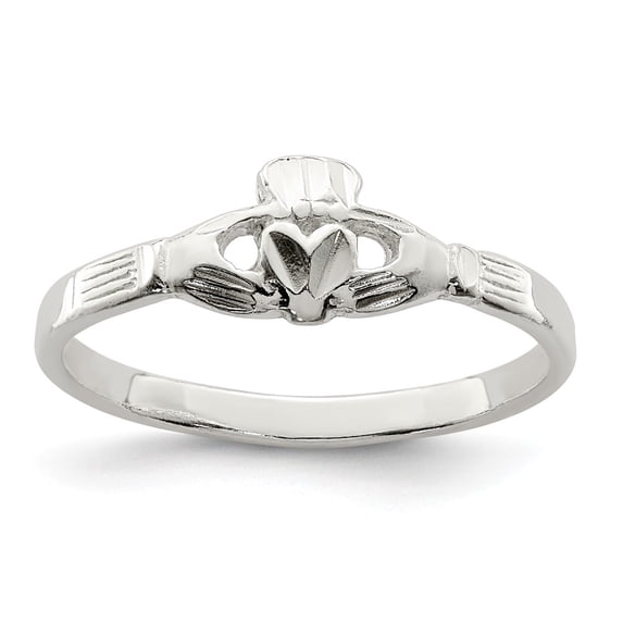 White Sterling Silver Ring Band Themed Claddagh