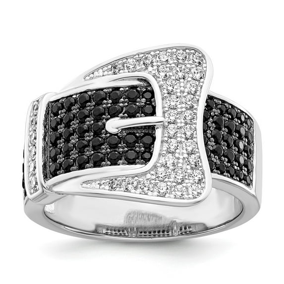 White Sterling Silver Ring Band Themed Cubic Zirconia CZ Black