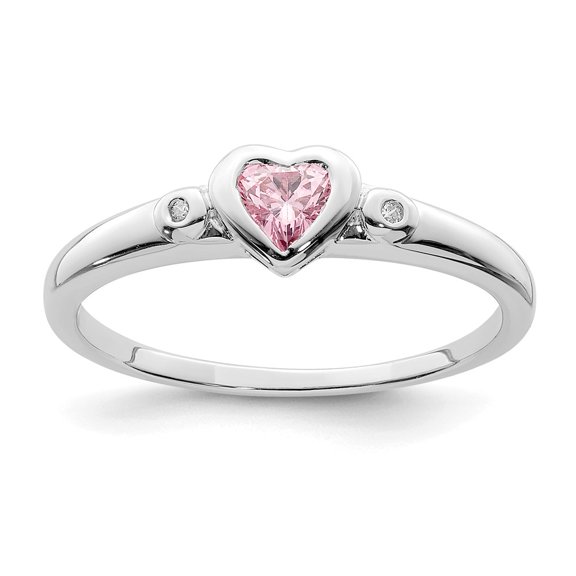 White Sterling Silver Ring Band Themed Cubic Zirconia CZ Pink Clear
