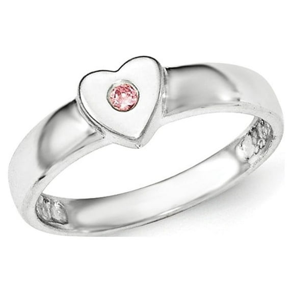 White Sterling Silver Ring Band Themed Cubic Zirconia CZ Pink