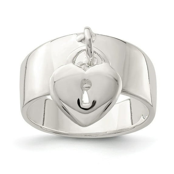 White Sterling Silver Ring Band Themed Dangle Lock