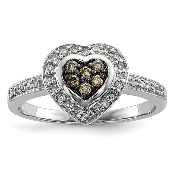 White Sterling Silver Ring Band Themed Diamond Champagne