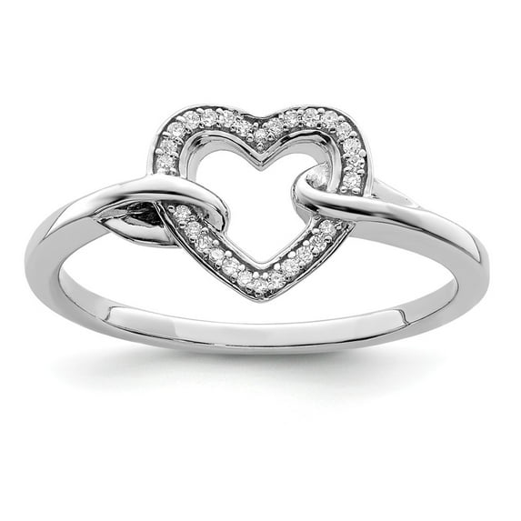 White Sterling Silver Ring Band Themed Diamond Rhodium Diam. Heart