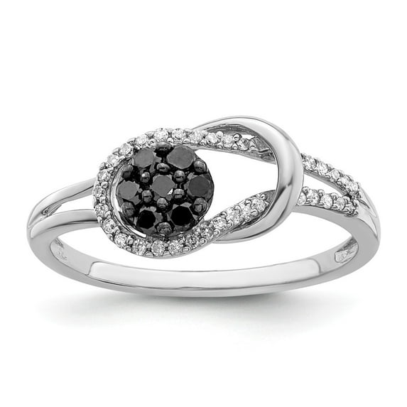 White Sterling Silver Ring Band Themed Diamond Round Black