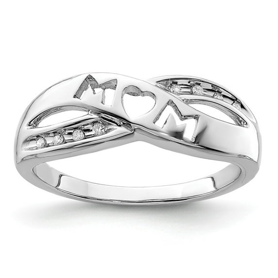 White Sterling Silver Ring Band Themed Diamond Round