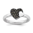 thumbnail image 1 of White Sterling Silver Ring Band Themed Marcasite Round Black, 1 of 5