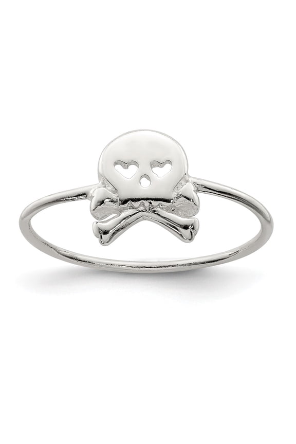 White Sterling Silver Ring Band Themed Polished Skull & Crossbones