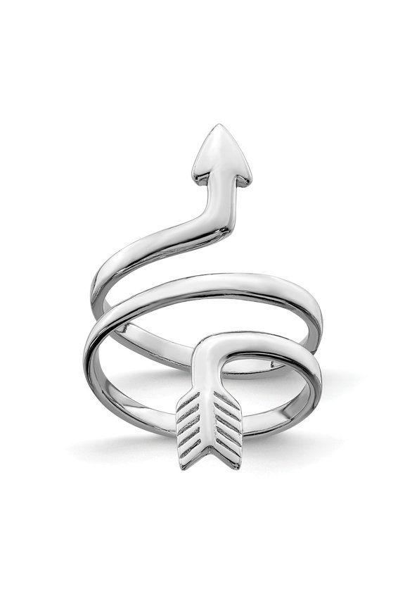 White Sterling Silver Ring Band Themed Rhodium-plated Arrow Wrap Toe, Size 8